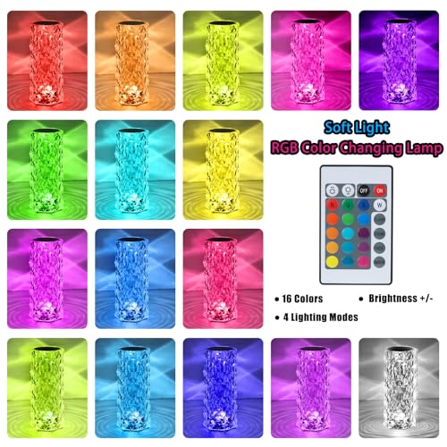 VoMii Crystal Lamp Touch, RGB 16 Colors Changing Night Light with Remote, Crystal Table Lamp Bedside Lamp, Rose Wave Diamo...