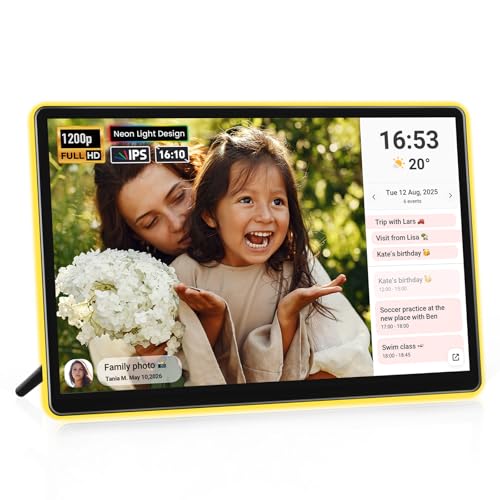 ApoloSign 14" Neon Light Digital Picture Frame, Desk Digital Calendar, Auto-synced Schedule via Frameo App - 2K FHD Touchs...