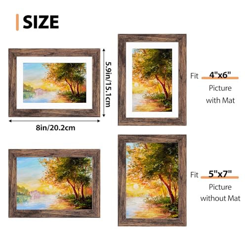 Fixwal 5x7 Picture Frame, Display Pictures 4x6 with Mat or 5x7 Without Mat, Brown Photo Frames for Wall Mounting or Tablet...