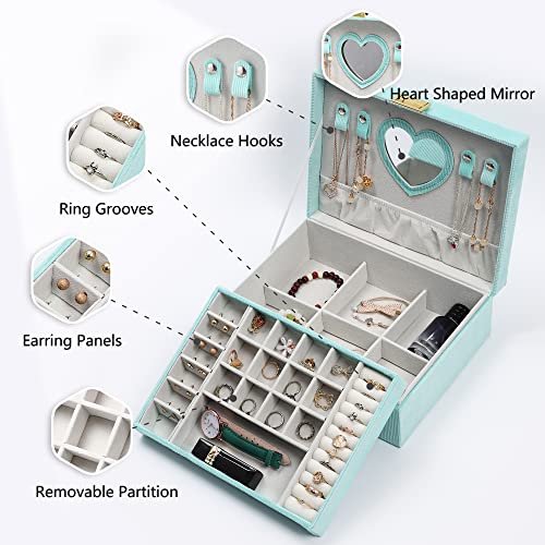 Dajasan Jewelry Boxes for Women Girls, Jewelry Organizer Box, 2-Layer Large Velvet Jewelry Box for Rings Necklaces Bracele...