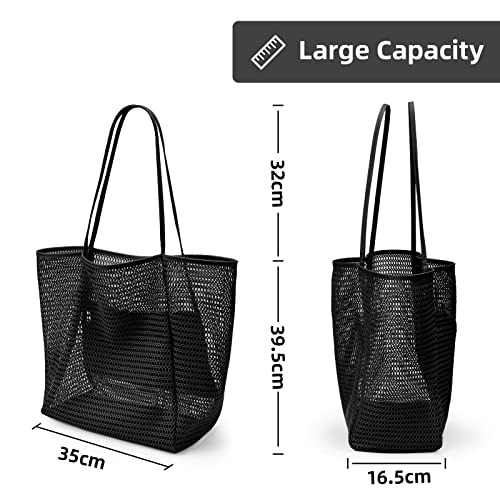 KALIDI BeachNylon Mesh Tote Bag, Casual Tote Bag Hobo Women Foldable MAX 23L Shoulder Bag For Beach Picnic Vacation