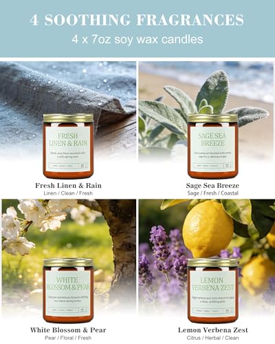 4 Pack Scented Candles Gifts for Women: 28oz Natural Soy Candles for Home Scented, Up to 200H Burning, Aromatherapy Candle...