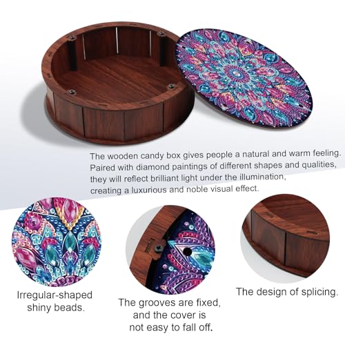 antor Diamond Painting Storage Box, Mandala Flower DIY 5D Special Shape Diamond Art Wooden Organizer, Round Diamond Tablet...
