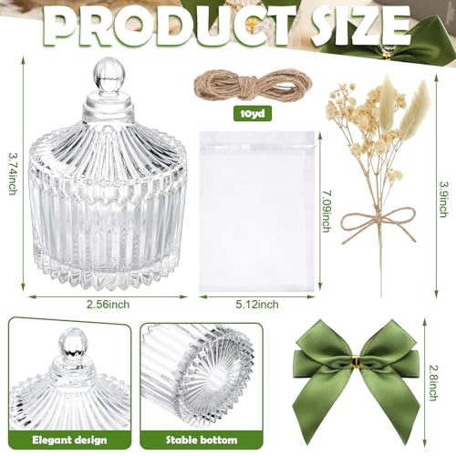 Honeydak 12 Sets Glass Candy Jar with Lids Elegant Crystal Decorative Candy Dish Candle Holders for Guests with Dried Flow...