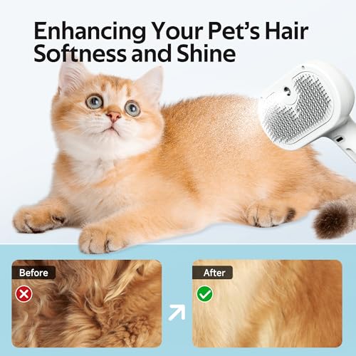 Pet Grooming Brush with Electronic Mist Spray - Gentle Deshedding Tool for Cats & Dogs, Pet Steam Brush，Reduces Shedding, ...