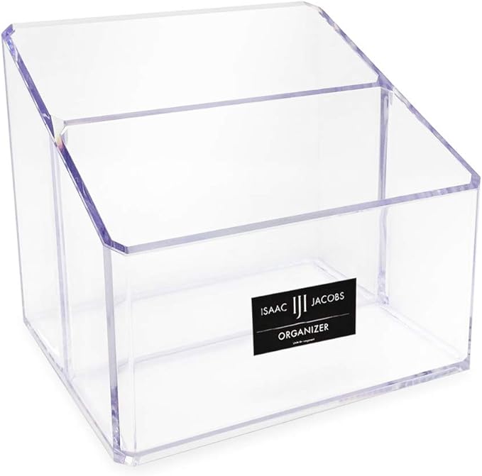 Isaac Jacobs Clear Acrylic 2-Section Organizer, Remote Holder & Multi-Functional Makeup, Brush, Pen & Pencil Storage Solut...