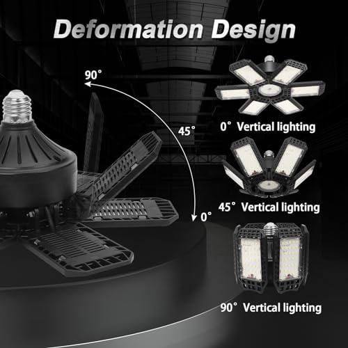 AUDLES 2 Pack Garage Lights, 200W 20000LM 6500K LED Shop Lights, Garage Light Ceiling Led with 6+1 Deformable Panels, Scre...