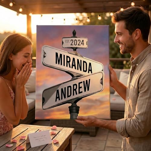 TWING Personalized Street Sign Wall Art for Couples,Custom Name & Date Street Sign Poster Canvas, Wedding Anniversary Pres...