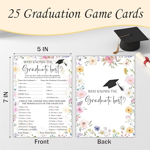 CTLHKY Graduation Games Cards 25pcs, Wildflowers Grad Party Game Cards, Grad Celebration, Graduation Party Games Ideas Act...