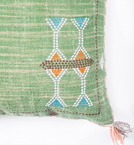 Extra Long Lumbar Pillow Cover (12 X 28 inches) | Hand-Woven Cactus Silk Green Pillow Linen Cover | Rustic Décor Bohemian ...