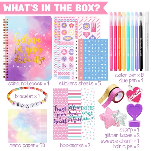 Nollh DIY Journal Kit for Girls - 26PCS Teen Tween Girl Gifts Trendy Stuff, Stocking Stuffers, Scrapbook Supplies Statione...