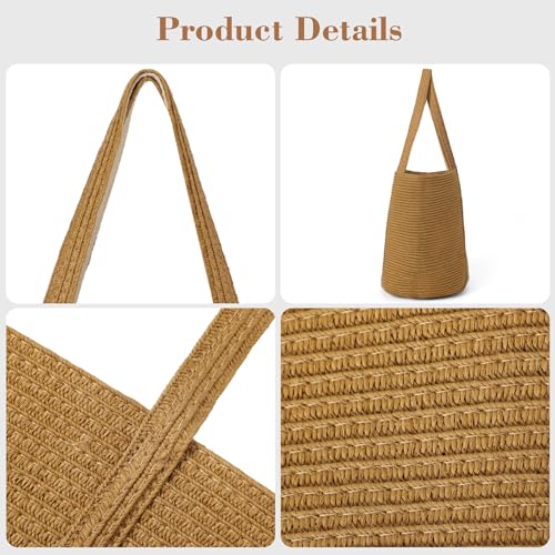 Straw Bag, Beach Bag Straw Beach Bags for Women Foldable Packable Beach Tote Lightweight Large Shoulder Handbags