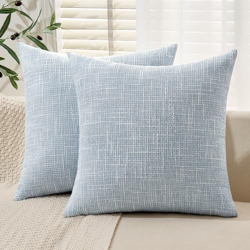 MIULEE Burlap Linen Spring Throw Pillow Covers 18x18 Inch Set of 2 Coastal Light Blue Farmhouse Decorative Pillows Modern ...