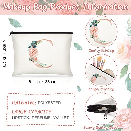 Sanwuta 2 Pcs Initial Canvas Tote Bag Wedding Gift Floral Letter Travel Cosmetic Bag Monogrammed for Woman Wedding