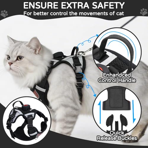 Cat Harness and Leash Set with Holder Compatible with AirTag, Upgraded Escape Proof Kitten Harness with Lead for Large Adu...
