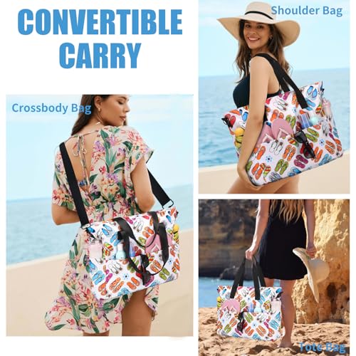 PIG PIG GIRL Beach Bags for Women, Large Waterproof Sandproof Swim Pool Bag with Dry Wet Seperated Pocket Utility Tote Bag