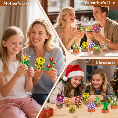 HOGOKIDS 15 Pack Flowers Succulents Mini Building Set for Adults Kids - Gift for Mothers Day, Flower Plant Botanical Colle...