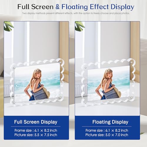 Novacrylion 2Pack Acrylic Magnetic Photo Frame 5x7 Inch - Sleek Scalloped Design, 10+10mm Thick Crystal Clear Block, Frees...