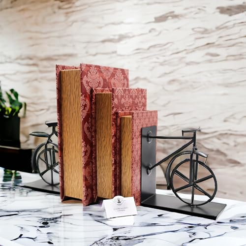 Hosley Farmhouse Memory Book Boxes Set of 3, Red Brown & Gold, Decorative Nesting Storage Boxes 12 10 8 Inch, Faux Leather...