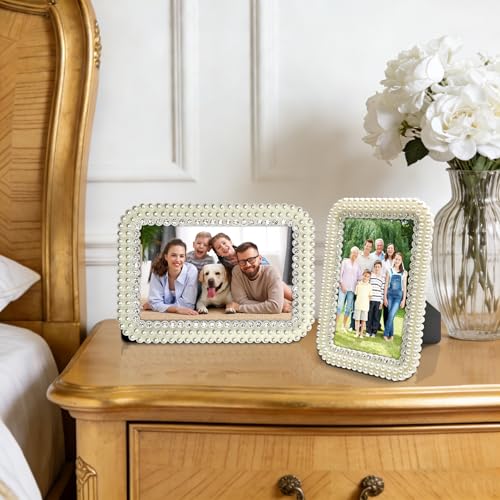 LAST HOE DOWN Pearl and Crystal Photo Frame, 4x6 Inch, Decorative Picture Frame，Tabletop Display (white1)