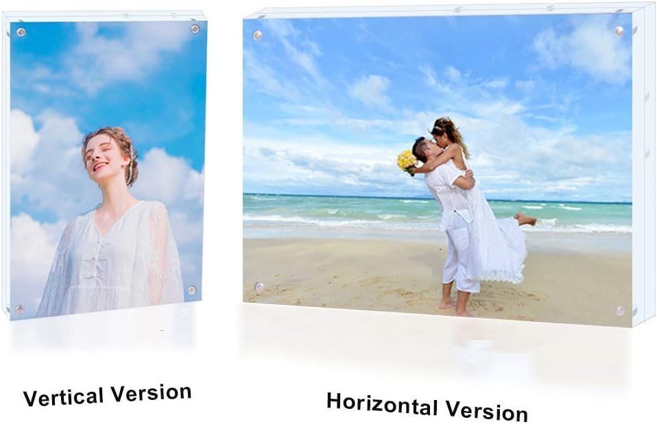 JUOIFIP 5 Pack Acrylic Picture Frame 5x7 Clear Double Sided Magnetic Picture Frameless Desktop Display Photo Frame with St...