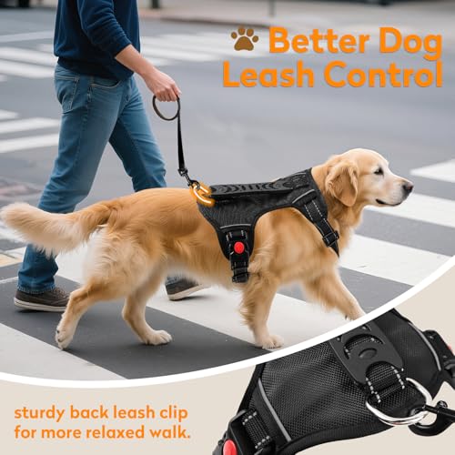 PWOD No Pull Dog Harness with 2 Leash Clips, Reflective Adjustable Soft Padded Vest with Handle, Breathable Oxford No Chok...