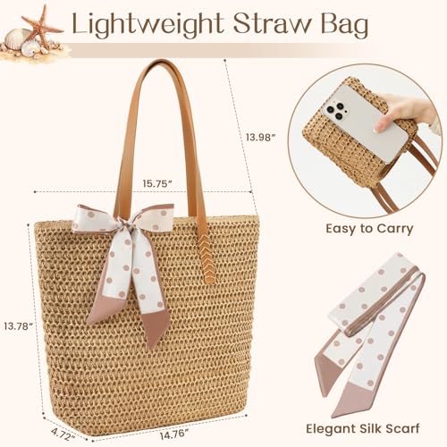 Trifabricy Beach Bags for Women, Large Straw Beach Bag, Beach Tote Bag Shoulder Handbags, Straw Bag Beach Purse for Summer...