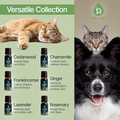 PURSONIC Pet Friendly Aromatherapy Essential Oils Collection, 6-Count - Safe for Dogs and Cats, Natural Relaxation and Str...
