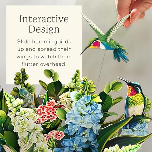 Freshcut Paper Pop Up Cards, Hummingbird Oasis, 12 Inch Life Sized Forever Flower Bouquet 3D Popup Greeting Card, Birthday...