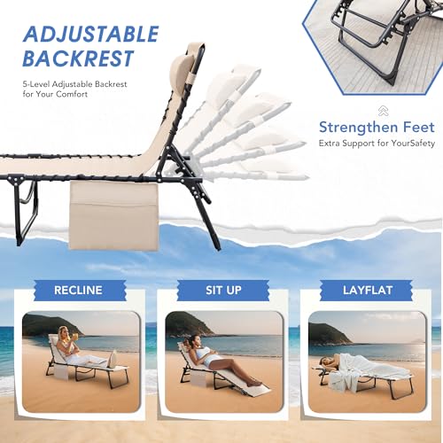 Flamaker Face Down Chaise Lounge Chair 5-Position Adjustable Sunbathing, Foldable Tanning Chair with Face& Arm Holes, Outd...