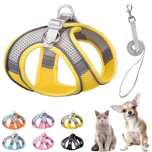 PETPUBGNZS Soft Small Dog Harness and Leash Set Mesh Puppy Harnesses Leash Easy Walk Dog Vest Adjustable Reflective No Pul...