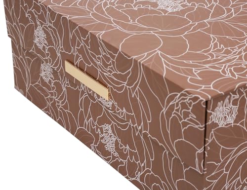 MIZFRUZZY 2-Piece Decorative Keepsake Storage Boxes with Lids, Warm Cocoa Brown Floral Line Art Design, Memory Boxes with ...