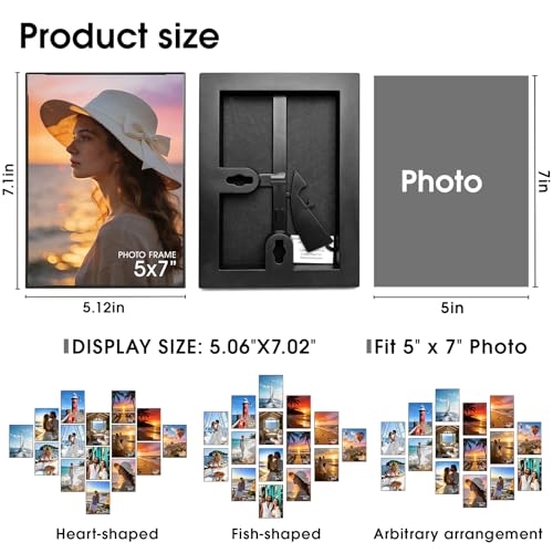 Adoture 15 Pack 5x7 Black Picture Frames, Picture Frame for Home Decor with HD Acrylic for 5x7 inch Photos, Plastic Photo ...