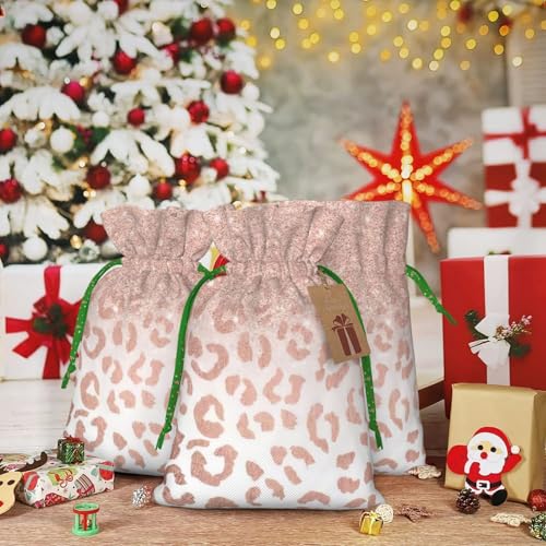 LHBZXMKJ rose gold glitter Print Drawstring Present Bags Christmas gifts Wrapping Sacks Pouches for Xmas Party ﻿