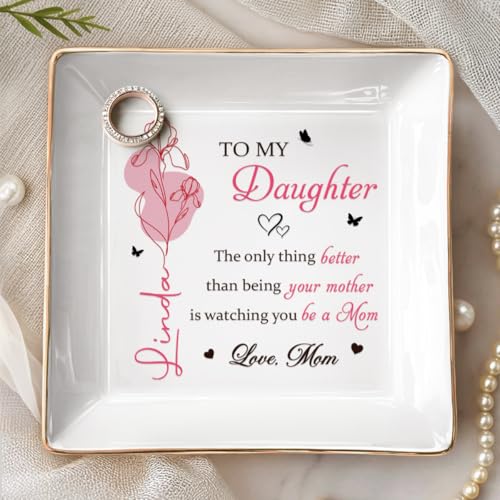 Pawfect House Gifts Personalized Jewelry Dish With Birth Month Flower, To My Daughter Ring Dish, Mothers Day Birthday Gift...
