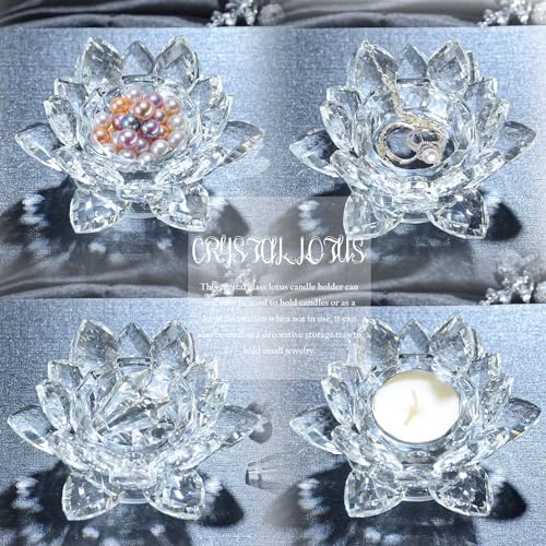 Kolnlala Crystal Lotus Flower Tealight Candle Holders/Glass Tea Light Candlestick Decor Decoration for Christmas Home Wedd...