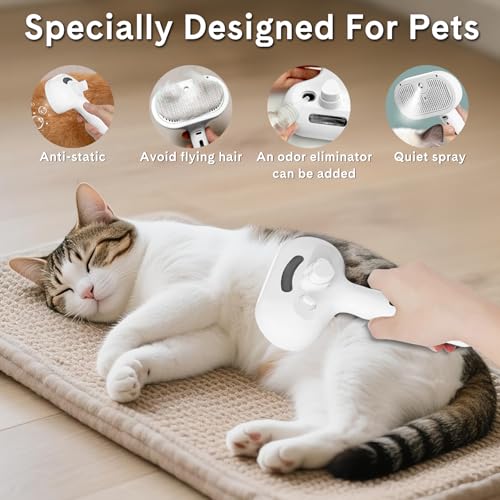 HESUSLA Pet Steam Brush for Dogs & Cats - 2-in-1 Deshedding & Detangling Tool with Steam Spray, Anti-Static Grooming Brush...