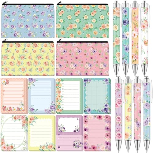 Eaasty 20 Pieces Flower Gift for Women Sticky Notes with Floral Pens, Pencil Bags Makeup Bags, 3 x 4 Inches Cute Note Pad...