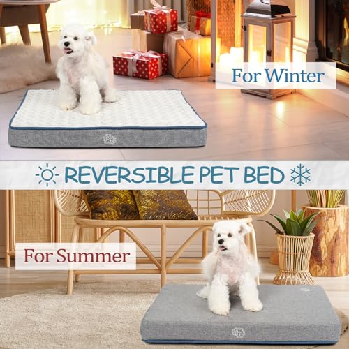 EMPSIGN Reversible Cool and Warm Dog Bed for Crate Pad, Pet Beds with Washable and Removable Cover, Dogs Crate Beds Sleepi...