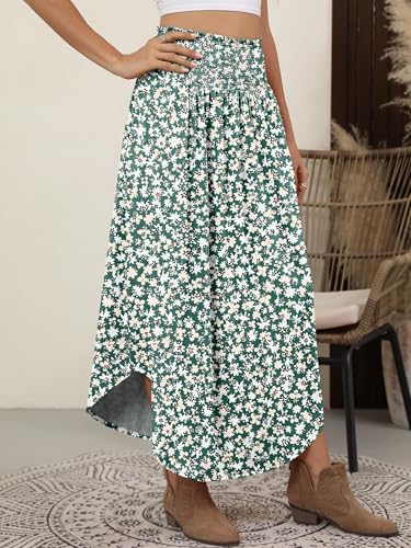 ANRABESS Women's Maxi Skirts Summer Boho Floral High Waisted Flowy Swing Pleated Beach Long Skirt with Pockets