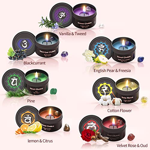 Inspireyes Chakra Candles with Premium Crystal and Healing Stones Luxury Meditation Scented Candles Gift Set for Women Str...