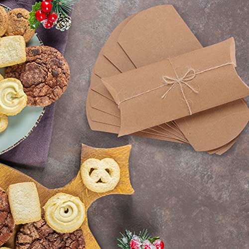 Mr. Pen Kraft Pillow Boxes, 6.3x3.4x1.3 in, 25 Pack with Jute Twines, Kraft Gift Boxes, Paper Boxes for Gifts