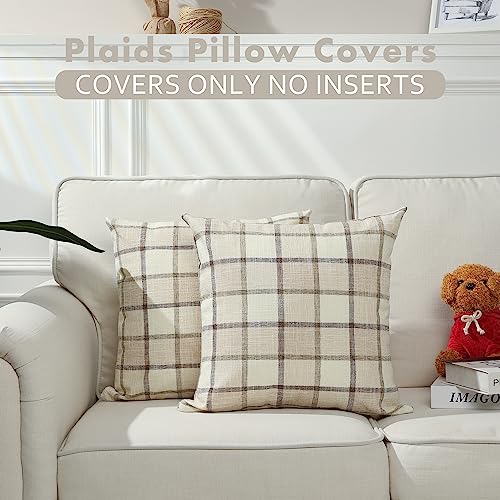 Stellhome Fall Linen Buffalo Check Throw Pillow Covers, Autumn Farmhouse Plaid Decorative Cushion Covers for Couch Sofa Li...