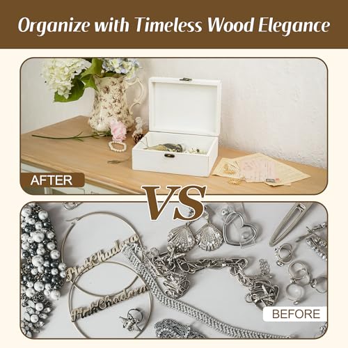 Synovana Small Decorative Box with Hinged Lid Wooden Handmade Keepsake Storage Box Floral Printed Jewelry Box Rustic Trink...
