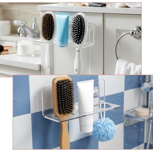 2 Pcs Acrylic Hair Brush Holder with 3 Holes Adhesive Bathroom Hair Tool Organizer Wall Mount for Curling Wands Straighten...