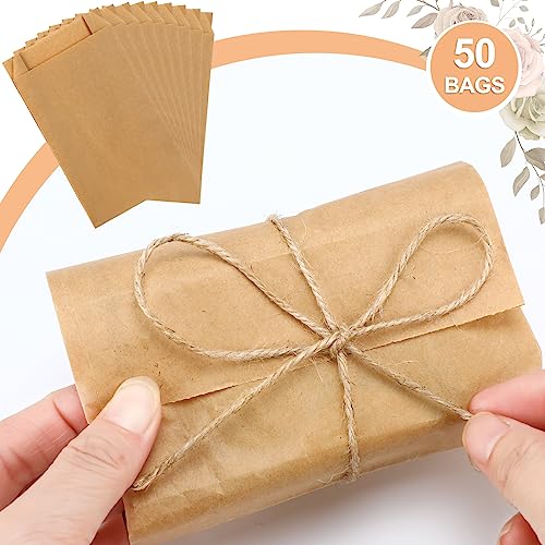 Fulmoon 50 Pieces Soap Paper Bags, 5'' x 8'' Kraft Paper Bags for Packaging Soap Making Wrappers with 394 Inch Jute Ropes ...
