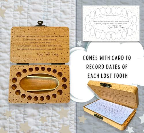 Tooth Fairy Keepsake Box for Girls & Boys, Tooth Fairy Box for 20 Baby Teeth, Wooden Tooth Storage & Saver Box for Lost Te...