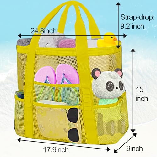 wanchel Mesh Beach Bags for Women - Family Beach Tote Bag for Toys, Towels, Travel Vacation Cruise Essentials