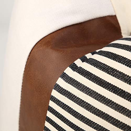 Set of 2 Farmhouse Decor Striped Patchwork Linen Throw Pillow Covers,Modern Brown Faux Leather Accent Pillow Covers 18x18 ...