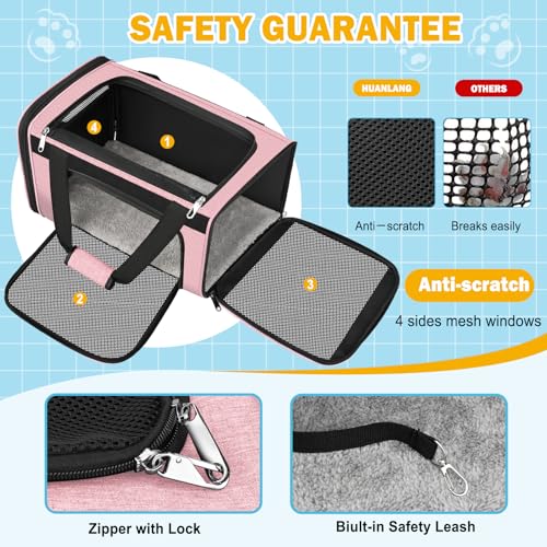 HUANLANG Soft-Sided Cat Carrier Airline Approved,Dog Carriers for Small Dogs Medium Cats,Pet Travel Carrier Up to 20 Lbs,C...